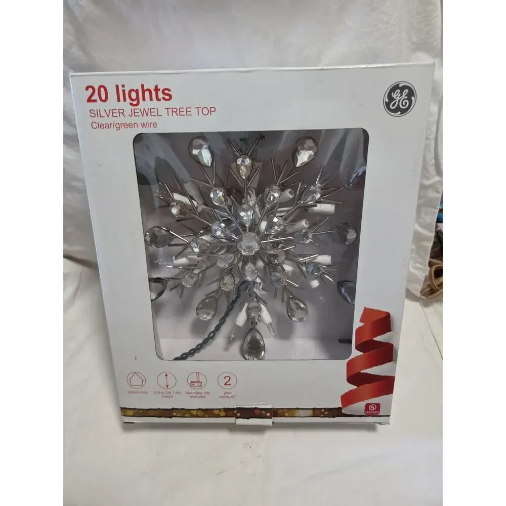 Silver Jeweled Tree Top 20 Lights GE New * Tested*